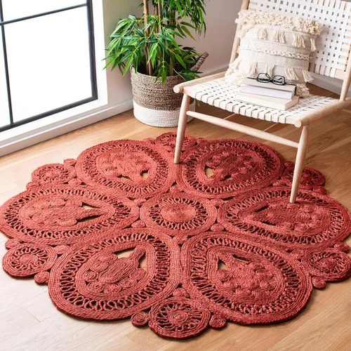 Miniatura 8 de SAFAVIEH Alfombra redonda de 3 pies, colección de fibra natural, óxido, yute hecho a mano, diseño floral bohemio decorativo (NF360T)