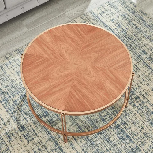 Miniatura 9 de Mesa de centro redonda de madera de 32 pulgadas con parte inferior de cristal, mesa de centro circular con parte superior de madera y marco