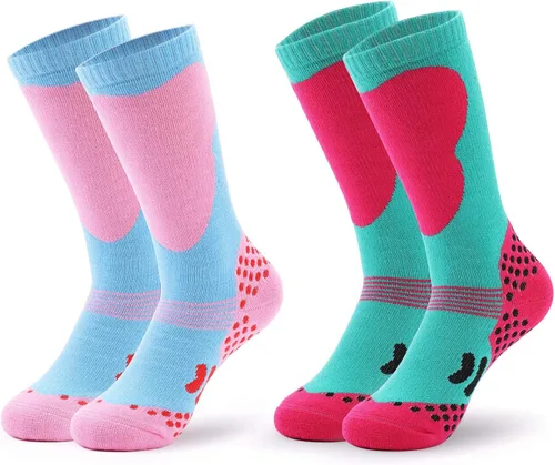 Calcetines de esquí para niños, 2 pares de calcetines de esquí cálidos y largos hasta la rodilla, para nieve, invierno, esquí, snowboard, patinaje,