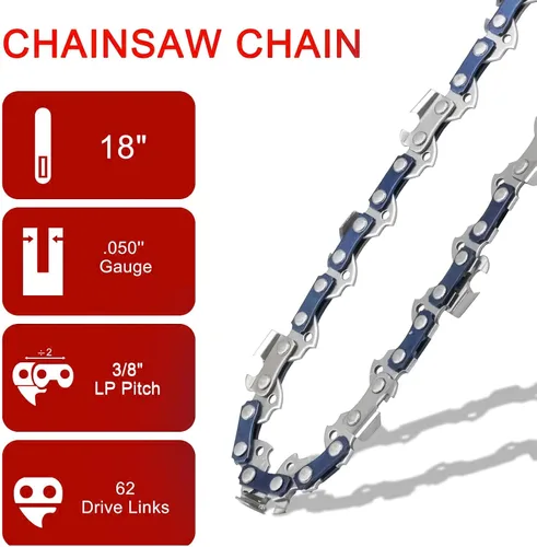 Miniatura 2 de O-CONN Paquete de 4 cadenas de motosierra de 18 pulgadas, paso LP de 3/8 pulgadas, calibre 050 pulgadas, 62 eslabones de transmisión para Poulan Pro