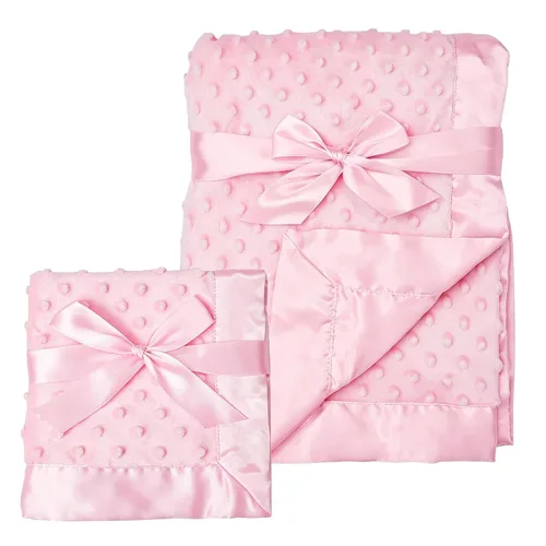 Miniatura 16 de American Baby Company Heavenly - Manta de recepción de felpilla suave (30 x 40 pulgadas), diseño de 2 capas con lunares minky y satén sedoso, rosa