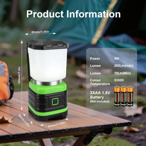 Miniatura 2 de EXTRASTAR Linterna de campamento, linternas para cortes de energía, 2 modos de flash, 260 lúmenes máximos, equipo de campamento alimentado por