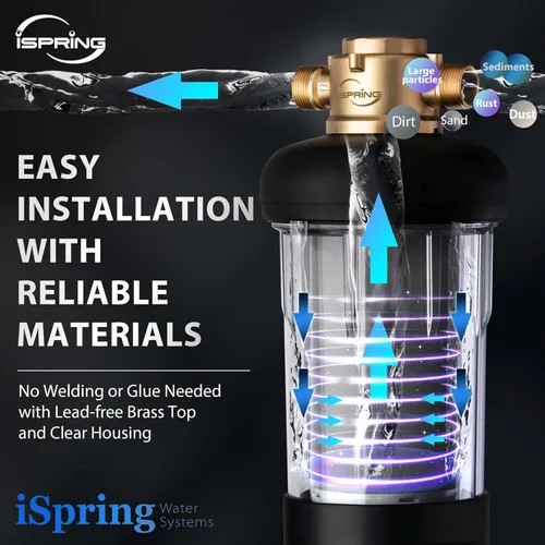 Miniatura 3 de iSpring WSP500J Filtro de agua reutilizable de sedimentos de centrifugado para toda la casa de tamaño jumbo mejorado, gran capacidad, prefiltración