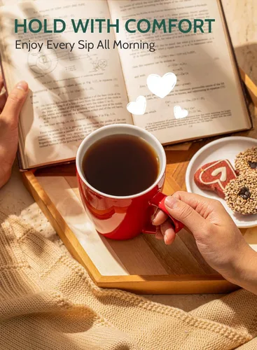 Miniatura 4 de Sweese - Tazas de porcelana para café de 16 onzas (hasta el borde) para café, café con leche, té, cacao, juego de 4, rojo