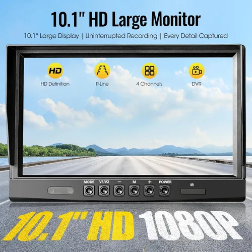 Miniatura 2 de Sistema de cámara de respaldo con cable 1080P de 10.1 pulgadas, cámara de visión trasera DVR, visión nocturna IR impermeable IP69, 20G a prueba