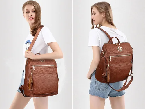 Miniatura 75 de MKP COLLECTION Mochila de moda para mujer, bolsa convertible grande para mujer, mochila de viaje, bolsa de hombro, juego de 2 piezas con borla, Beige