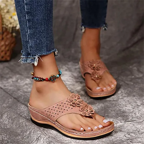 Miniatura 121 de Ladmiple Sandalias ortopédicas florales de moda 2023 con soporte de arco, zapatillas romanas casuales con puntera abierta