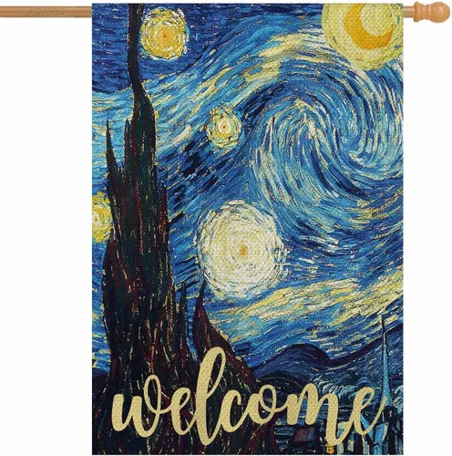 Miniatura 6 de AOYEGO Bandera vertical de bienvenida para casa de gato, arpillera de doble cara, gato negro con ojos amarillos, decoración de temporada al aire