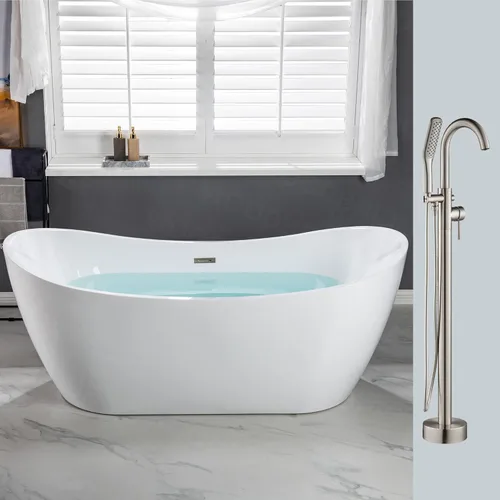 Miniatura 8 de WOODBRIDGE Bañera de remojo acílica blanca independiente de 71 "con kit de drenaje y relleno de bañera de montaje en piso en ORB, BTA1517 -ORB-Drain