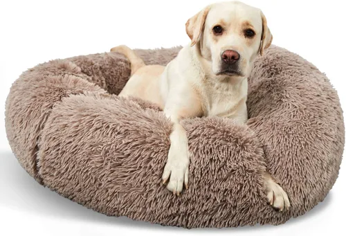 Miniatura 12 de ANWA - Cama redonda para perro mediano, lavable, cama tipo dona para perro grande, cómoda, acogedora y relajante Blanco