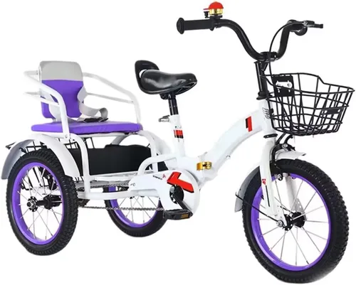Miniatura 10 de Folding Kids trikes with Parent Handle,3-10 Years Tandem tricycles with Rear Passenger seat,Height Adjustable Saddle with armrest,3 Wheeler Pedal