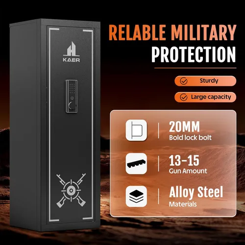 Miniatura 5 de KAER Caja fuerte biométrica para pistolas y rifles 13-15, cajas fuertes para armas con gabinete ajustable y bastidores de pistolas, gabinete