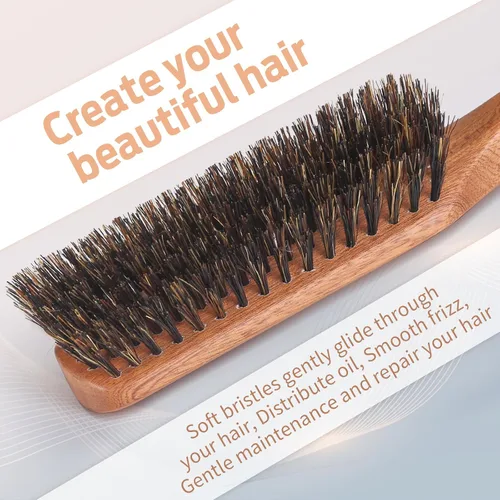Miniatura 3 de BRUSHZOO - Cepillo de pelo de cerdas de jabalí para mujeres y hombres, pelo corto y fino, mango de haya, cepillo para peinar y alisar