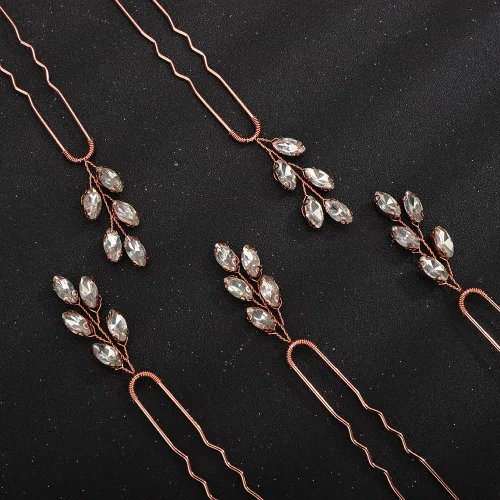 Miniatura 3 de Teyglen Juego de 5 horquillas de cristal para novia, piezas de pelo de boda con diamantes de imitación dorados y plateados, accesorios