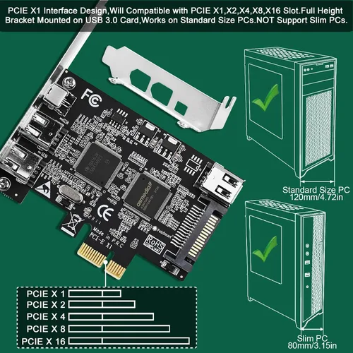 Miniatura 6 de Tarjeta de expansión PCIE Firewire 400 1394A de 4 puertos, Texas Instruments TI TSB43AB23, Plug and Play en PC de escritorio Windows y MAC, 3