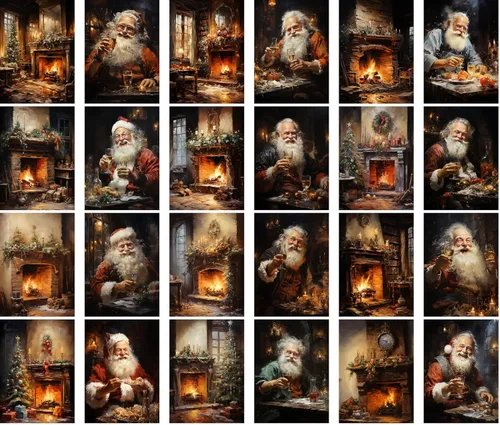 Miniatura 2 de Calcomanías grandes, 24 piezas (2.5 x 3.5 pulgadas cada una) Jolly Festive Santas por The Warm Fireplace Postales de Navidad Vintage Tarjetas