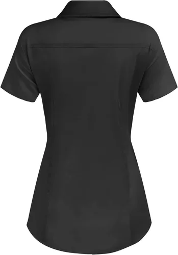 Miniatura 3 de HOTOUCH - Camisas básicas con botones para mujer de manga corta elásticas con cuello de botón para mesera y trabajo