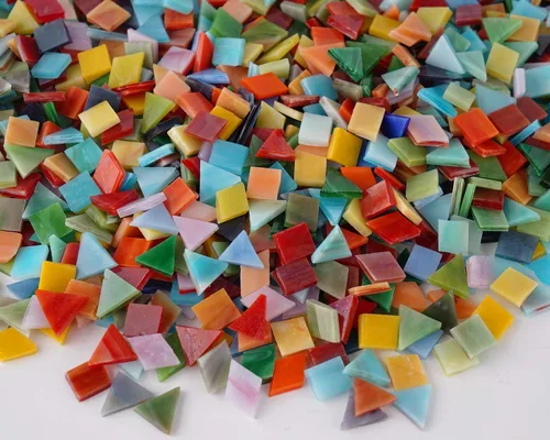 Miniatura 3 de Lanyani 1600 piezas/2.2 libras de azulejos de mosaico de vidrio mixto vibrante para manualidades, piezas de vitrales de catedral, colores y formas
