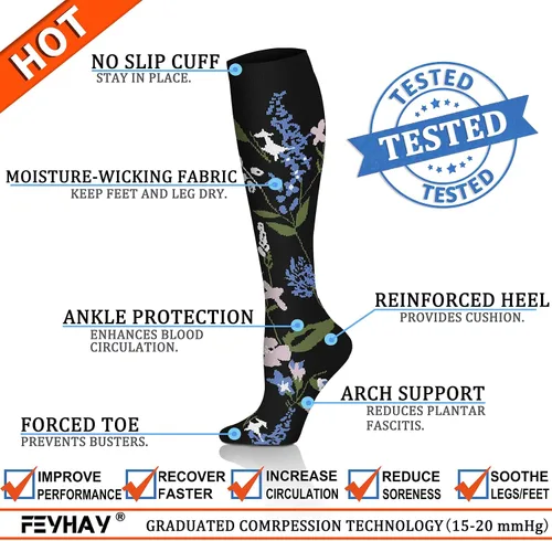 Miniatura 4 de FEYHAY Calcetines de compresión de cobre (8 pares) de 15-20 mmHg de circulación es la mejor atlética y diaria para hombres y mujeres, correr