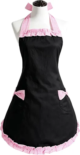 Miniatura 14 de Violet Mist Lindos delantales negros para mujeres con bolsillos, delantales vintage retro elegantes para niñas con lazo, vestido sexy de los años