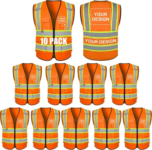 Miniatura 45 de BeautyWill Chaleco de seguridad con logotipo personalizado, Hi Vis Clase 2, chaleco reflectante de construcción unisex con 5 bolsillos