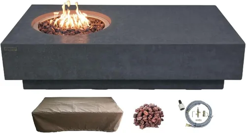 Miniatura 69 de Elementi+ Mesa de Fuego de Gas Colorado de Hormigón Fundido de 56" Rectangular, Hoguera al Aire Libre con Ignición Electrónica Incluye Cubierta