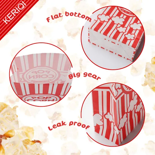 Miniatura 4 de Bolsas de palomitas de maíz, bolsas de papel para palomitas de maíz con parte inferior plana de 2 onzas para la familia, noche de película, béisbol