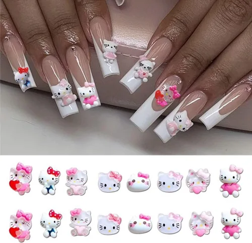 Miniatura 2 de 40 piezas de bonitos dijes de uñas de gato de dibujos animados 3D Kawaii con diseño de gato, gemas y diamantes de imitación, joyas de uñas para uñas