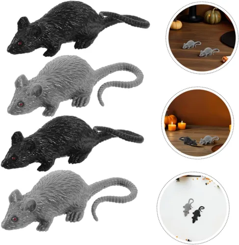 Miniatura 7 de Uonlytech 24pcs Realistic Fake Rat Prank Lightweight Mouse Figurines for Halloween Party Decorations Novelty Trick Joke Props Black and Gray