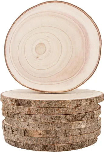 Miniatura 10 de Maputune 4 piezas de rodajas grandes de madera sin terminar de 7-8 pulgadas para centros de mesa, plato de madera rústica natural para manualidades