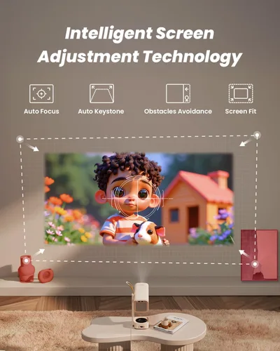 Miniatura 5 de Yaber T1 Pro3 Mini proyector con WiFi y Bluetooth, Dolby Audio y Turbo Sonic Bass, enfoque automático y Keystone, Native 1080 FHD con HDR10, Beige