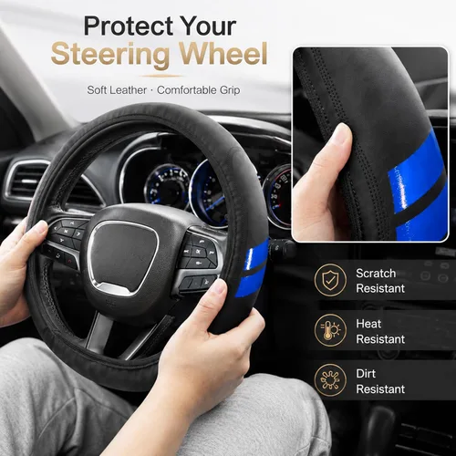 Miniatura 4 de YOSRTER Funda de volante para Dodge Charger, Durango Challenger, Journey Ram, fundas de cuero transpirable antideslizante para volante de Dodge