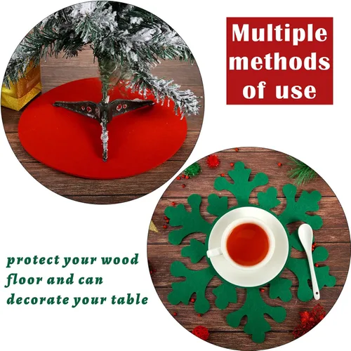 Miniatura 6 de Boao Juego de 8 manteles individuales y posavasos navideños de 12 pulgadas, tapete redondo de fieltro rojo y verde, tapete de cena con aislamiento