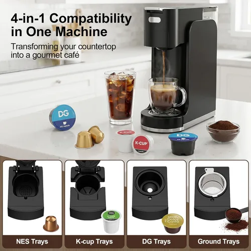 Miniatura 2 de Cafetera de una sola porción todo en 1, cafetera caliente y helada para café molido, cápsula K-Cup, NES Original y DG, cafetera espresso de 20