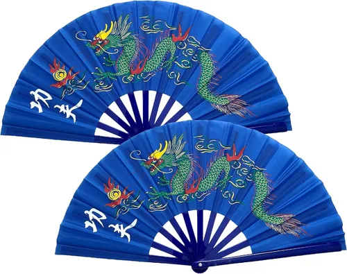 Miniatura 6 de Paquete de 2 abanicos de mano plegables grandes con dragón chino para decoración del hogar, raves, festivales, conciertos, espectáculos - 13 Negro