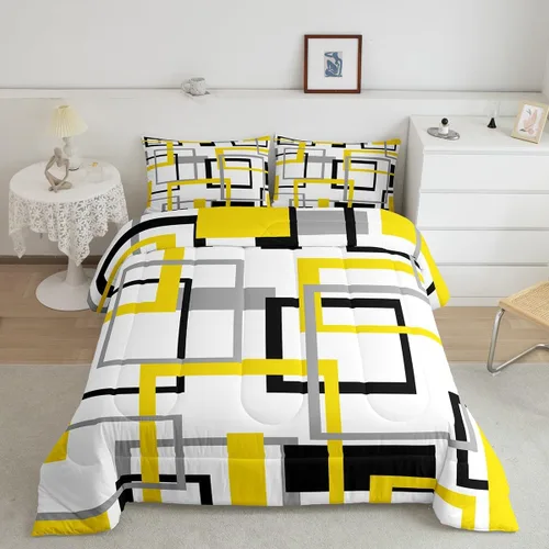 Miniatura 50 de Erosebridal Edredón Cuadrado para Niños y Niñas, Juego de Ropa de Cama Negro y Gris Blanco Azul Marino, Juego de Edredón Geométrico Completo