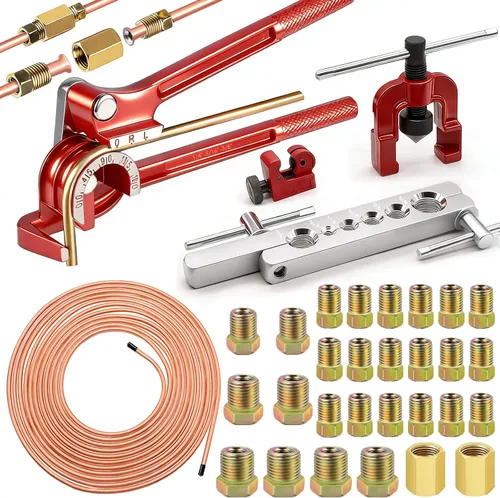 smseace 26Pack Kit de línea de freno de 3/16 pulgadas Incluye 25 pies de líneas de freno bañadas en cobre con accesorios (16 piezas de accesorios, 2