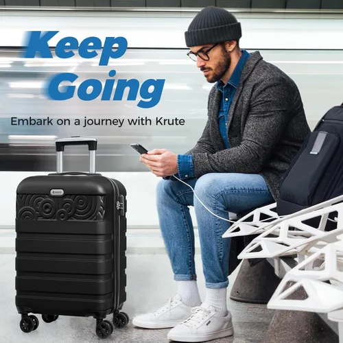 Miniatura 2 de Krute Equipaje con ruedas giratorias Maleta rígida PC ABS TSA Lock Ligero, Negro