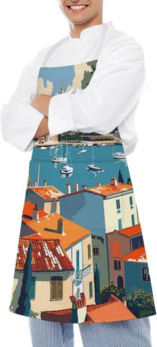 Miniatura 4 de MUSM Apron for Adults - 27.6 X 31.5 Inch, Heavy-Duty Polyester Aprons with Two Large Pockets, Waterproof Sea Scenery Pictures Kitchen Apron for