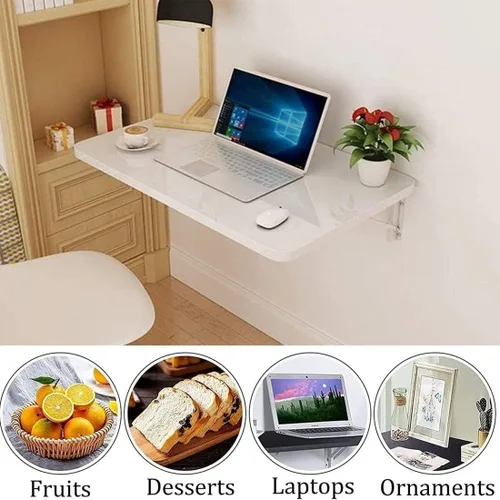 Miniatura 6 de Mesa flotante plegable para colgar en la pared, mesa resistente y estable para comedor, escritorio de madera pequeño, blanco, plata, 47 x 20