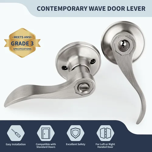 Miniatura 8 de Manija de puerta estilo ondulado, manija de puerta de entrada con llave con cerradura, manija de entrada reversible para apertura a la izquierda