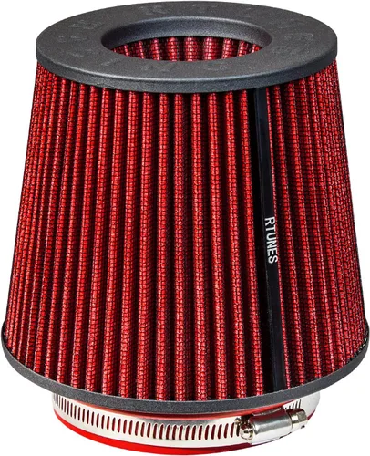 Miniatura 9 de Rtunes Racing RED 3.5" 89 mm Cono de admisión de aire frío para camiones de repuesto de entrada Rendimiento Lavable Abrazadera Filtro de aire seco