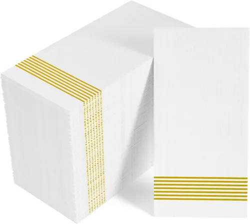 Miniatura 8 de LITOPAK Paquete de 100 toallas de invitados desechables, suaves y absorbentes, toallas de papel para invitados, para baños, fiestas, bodas o Plateado