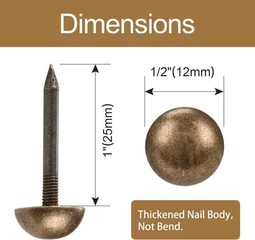 Miniatura 2 de Tachuelas de latón puro macizo como tachuelas de tapicería antiguas para muebles, pasadores decorativos para madera, tachuelas de alfombra