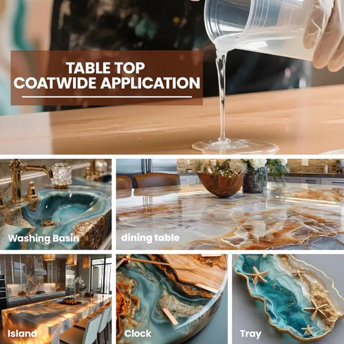 Miniatura 6 de Resina epoxi para mesa, kit de resina epoxi transparente de 1 galón con resistente a los rayos UV, alto brillo, seguro para alimentos, fácil