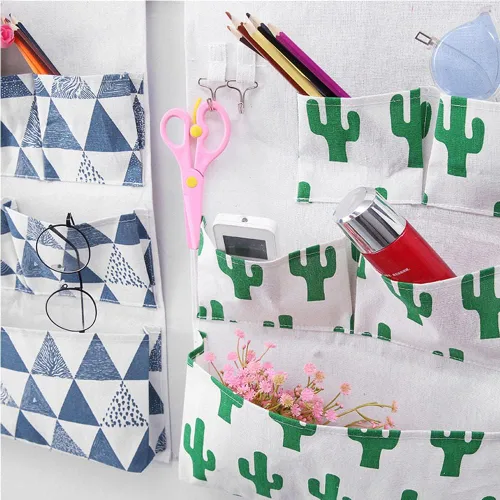Miniatura 5 de Inicio Bolsa colgante multifuncional Cesta colgante de tela para dormitorio Organizador misceláneo Bolsa colgante de pared de baño Bolsa detrás