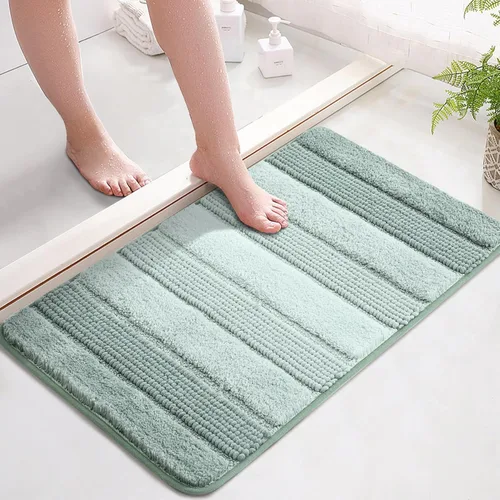 Miniatura 17 de Kmson Juego de 3 alfombras de baño de chenilla ombré, antideslizantes, ultra suaves, lavables, alfombras de baño peludas para bañera, tapete de Azul