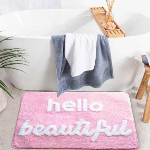 Miniatura 5 de Evovee Hello Beautiful - Alfombra de baño rosa claro, melocotón, coral, linda alfombra de baño para niñas, con texto en inglés "You Look Good
