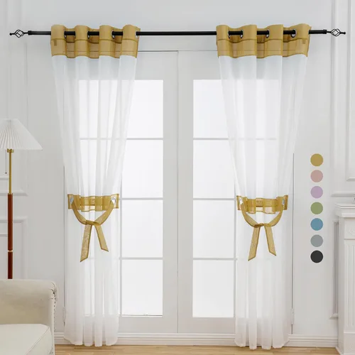 Miniatura 23 de L.Z.E - Cortinas transparentes blancas y negras de 63 pulgadas de largo, 2 paneles para sala de estar, cortinas elegantes y modernas transparentes