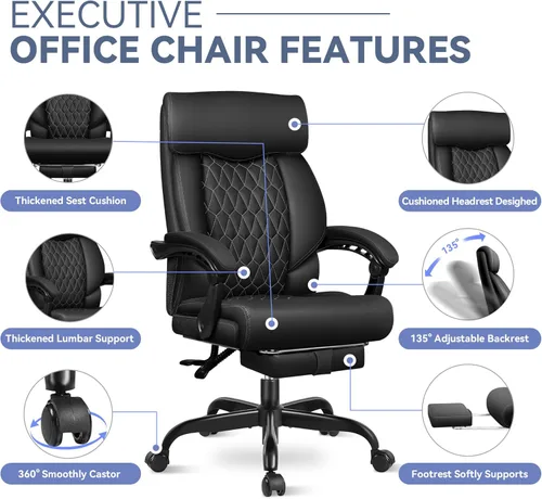 Miniatura 6 de Silla de oficina, silla de escritorio de oficina grande y alta, silla de oficina reclinable con reposapiés, sillas de escritorio de oficina en casa
